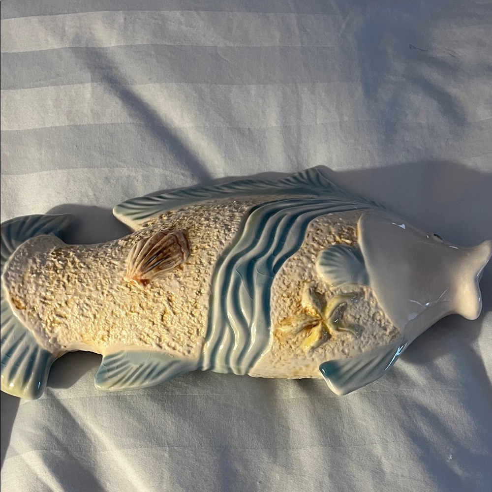 Ceramic Fish Vase - Blue and Cream